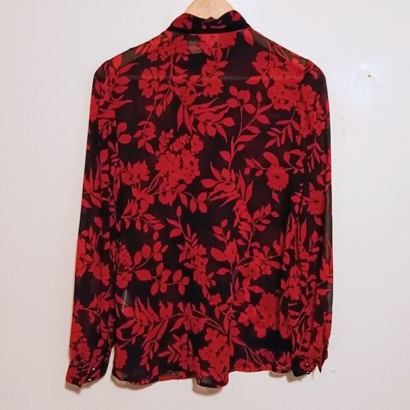 Chicos Blooms Ruffle Front Button Front Blouse-Size 1/US 8-Floral-Sheer-Chic - Picture 5 of 9
